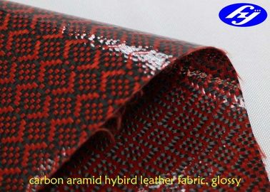 Glossy Red Polyurethane Leather Fabric / Carbon Kevlar Hybrid Fabric 0.63MM Thickness